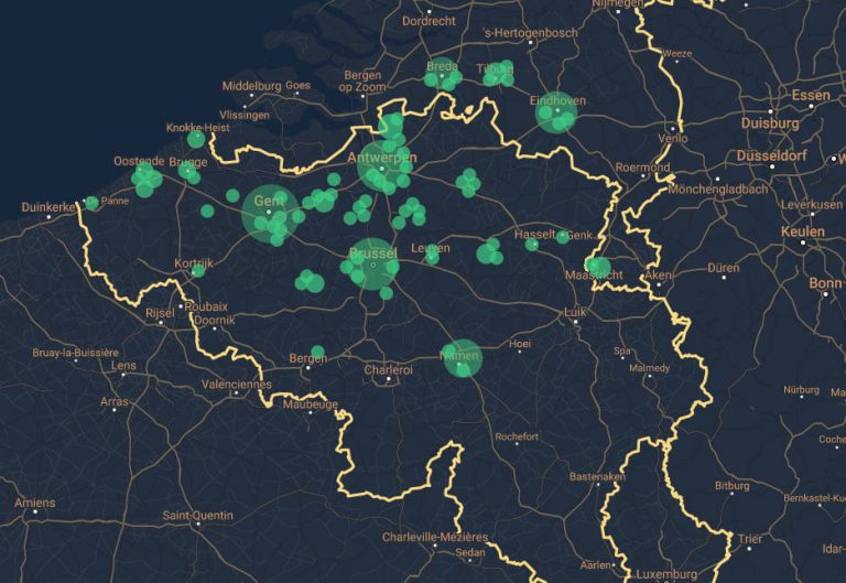 kaart van belgie met actieve steden op hoplr