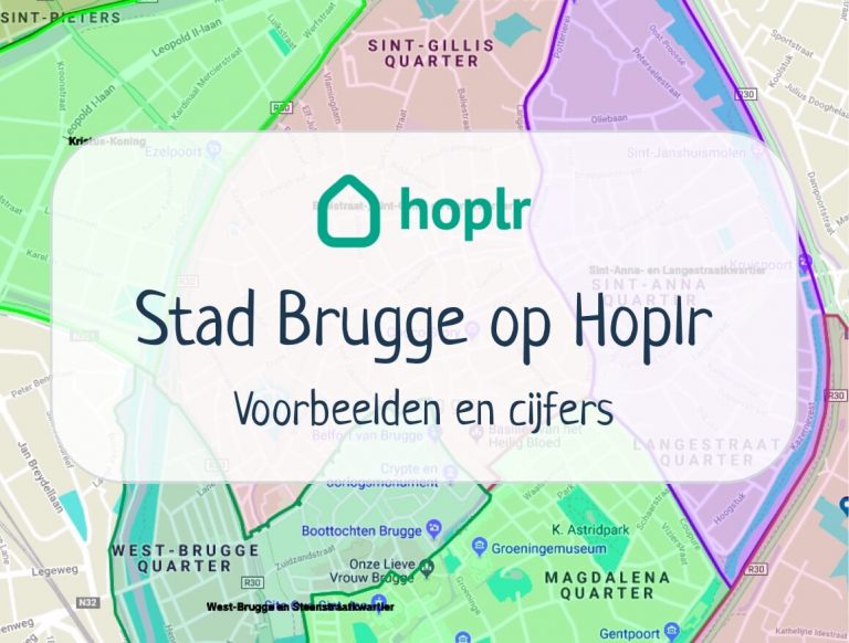 kaart van brugge zijn buurten, waarboven staat "stad brugge op hoplr, voorbeelden en cijfers"