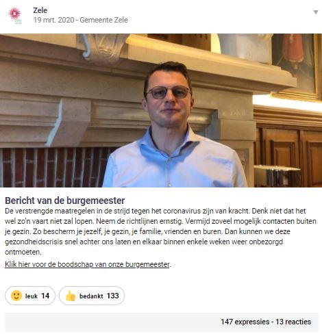 Gemeente zele deelt een bericht met de Hoplr-buren: bericht van de burgemeester. Daarin roept hij op om de corona-maatregelen te volgen.