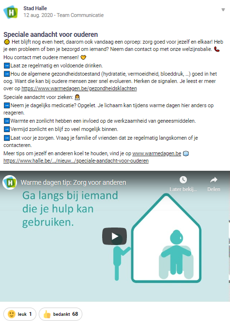 Halle posts a message on Hoplr asking citizens to look out for one another during the heat wave